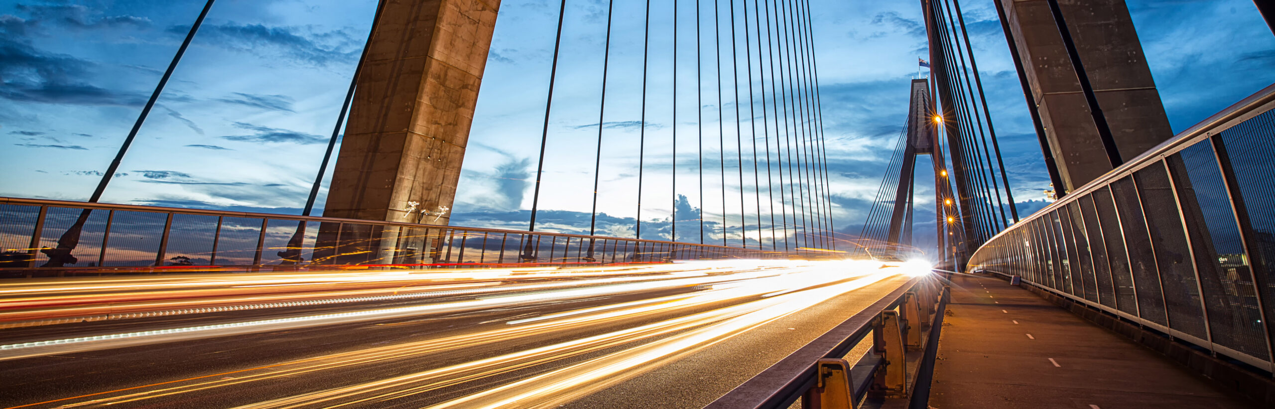 Light trails from vehicles on ANZAC Bridge in Sydney